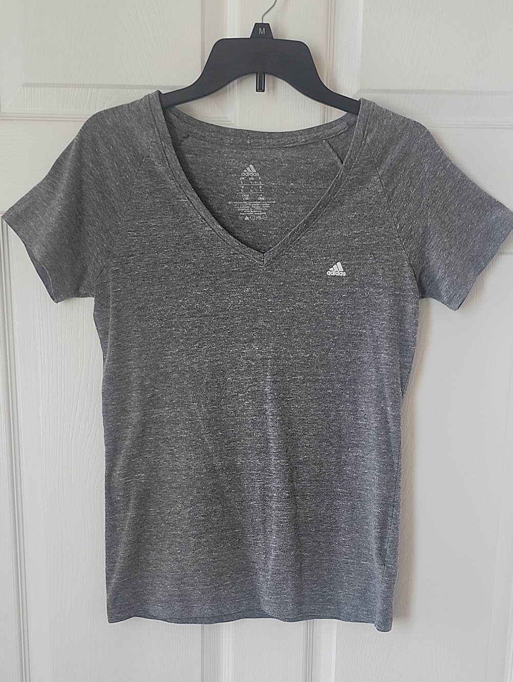 adidas Women's Heather Gray V-Neck Short Sleeve Tee - Size Large